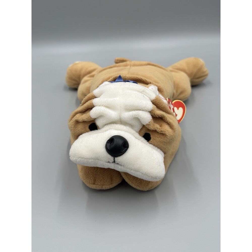 Vintage 1996 Ty Pillow Pals Bruiser Dog Plush Bulldog 13” Stuffed Animal